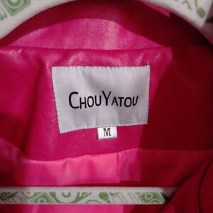 'Chouyatou hot pink faux leather bikercore jacket Size M #biker #pink#girly